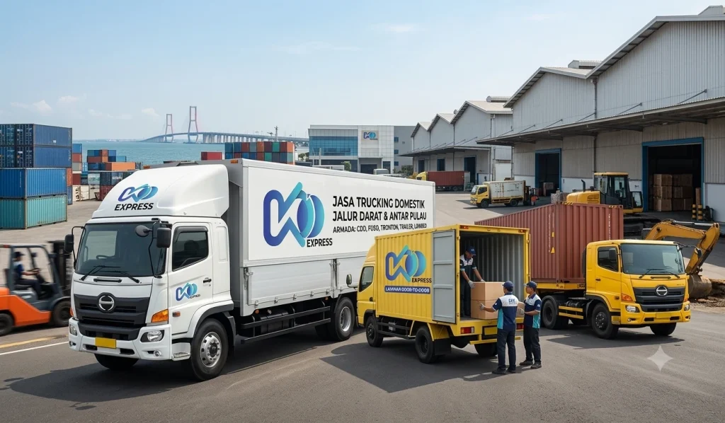 Armada sewa truk ekspedisi KDO Express bersiap melakukan pengiriman barang untuk layanan jasa trucking domestik antarpulau