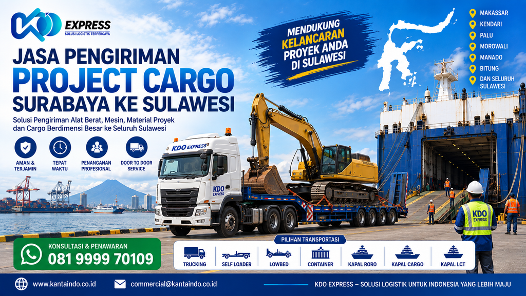 Jasa pengiriman project cargo Surabaya ke Sulawesi KDO Express