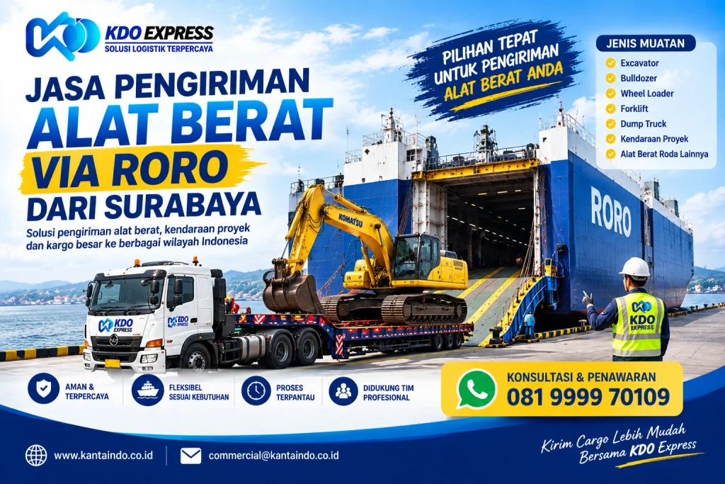 Pengiriman alat berat via RORO dari Surabaya