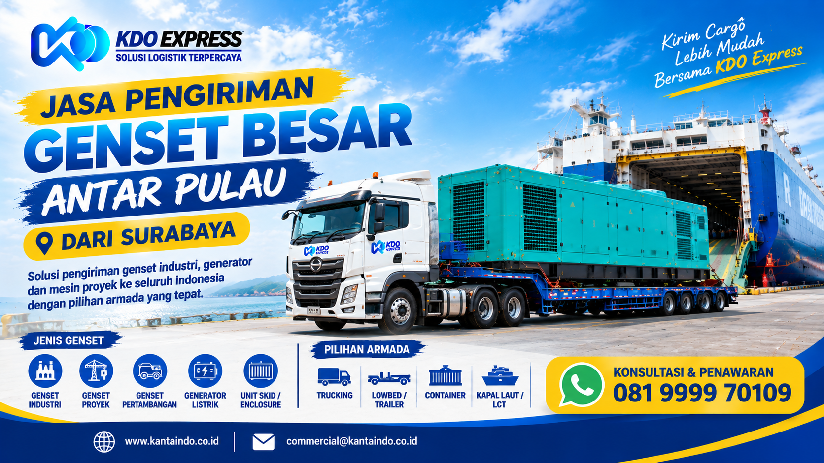Jasa pengiriman genset besar antar pulau dari Surabaya